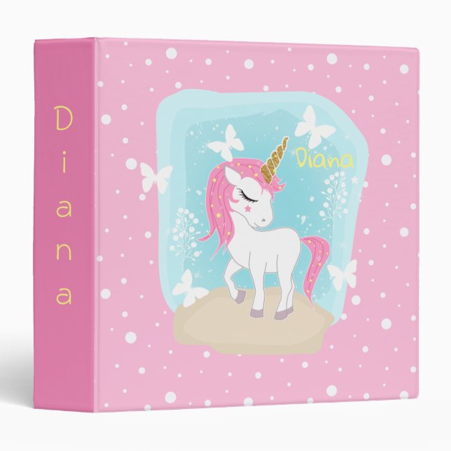 Cute unicorn with butterflies. 3 ring binder (Front/Spine)