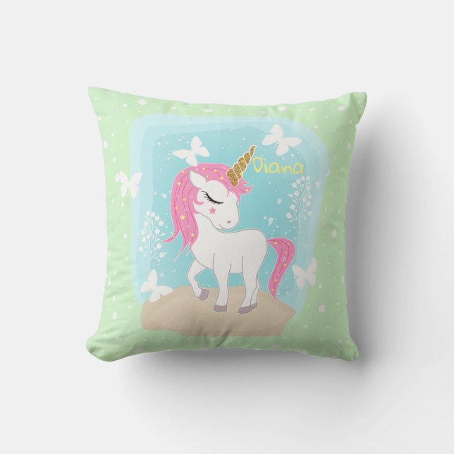Cute unicorn with butterflies. throw pillow (Front)