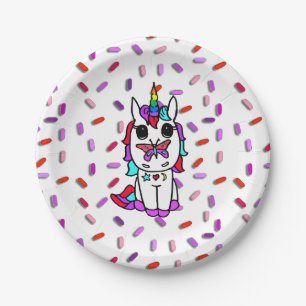 Cute Unicorn with Butterfly on Nose Candy Sprinkle Paper Plates