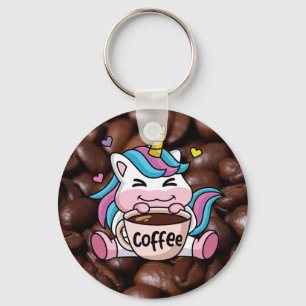 Cute Unicorn with Coffee Keychain