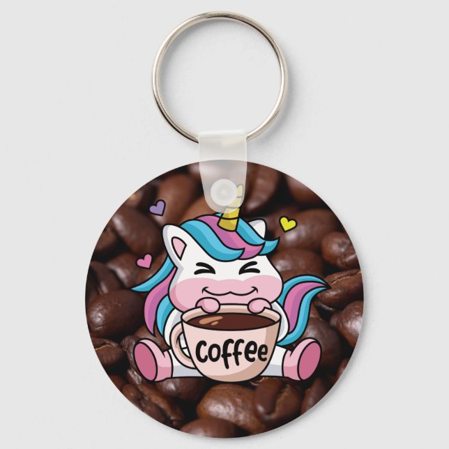 Cute Unicorn with Coffee Keychain (Front)