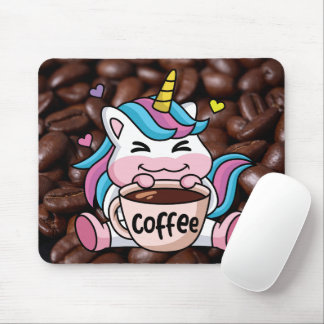 Cute Unicorn with Coffee Mouse Pad