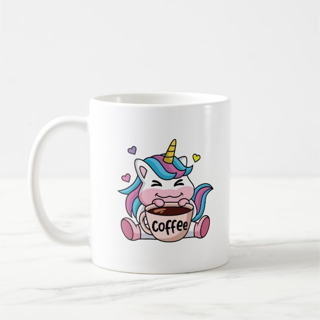 Cute Unicorn with Coffee Mug (Left)