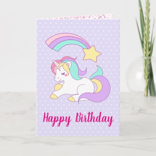 Cute Unicorn with Colorful Shooting Star Birthday Card