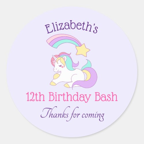 Cute Unicorn with Colorful Shooting Star Birthday Classic Round Sticker