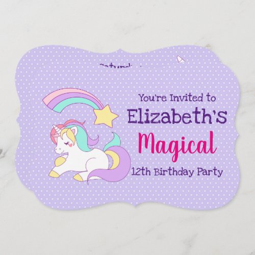 Cute Unicorn with Colorful Shooting Star Birthday Invitation