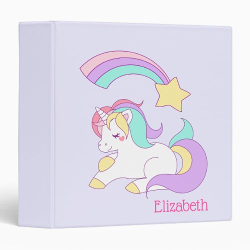 Cute Unicorn with Colorful Shooting Star Custom 3 Ring Binder