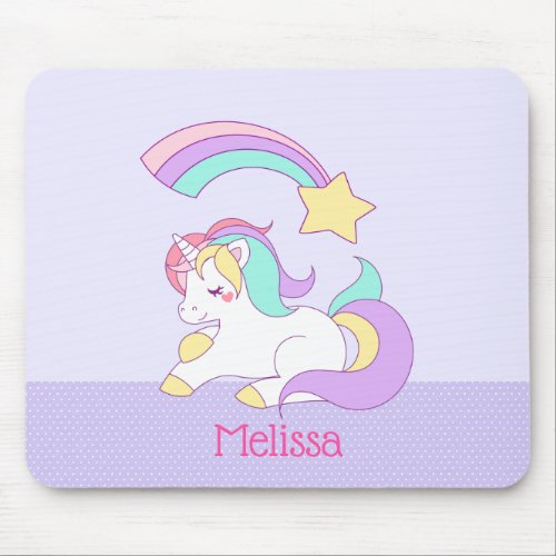 Cute Unicorn with Colorful Shooting Star Custom Mouse Pad