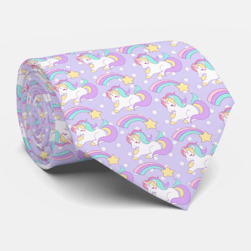 Cute Unicorn with Colorful Shooting Star Neck Tie