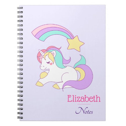 Cute Unicorn with Colorful Shooting Star Notebook
