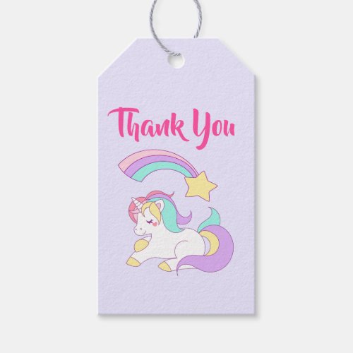 Cute Unicorn with Colorful Shooting Star Thank You Gift Tags