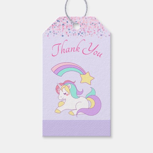 Cute Unicorn with Colorful Shooting Star Thank You Gift Tags