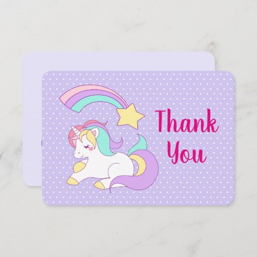 Cute Unicorn with Colorful Shooting Star Thank You Invitation