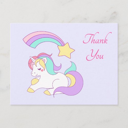 Cute Unicorn with Colorful Shooting Star Thank You Postcard
