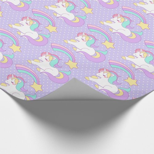 Cute Unicorn with Colorful Shooting Star Wrapping Paper