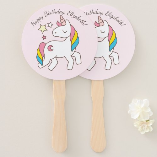 Cute Unicorn with Cute Stars Birthday Hand Fan