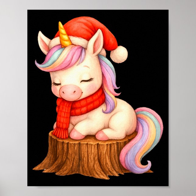 Cute Unicorn With F Christmas Xmas Holiday  Poster (Front)