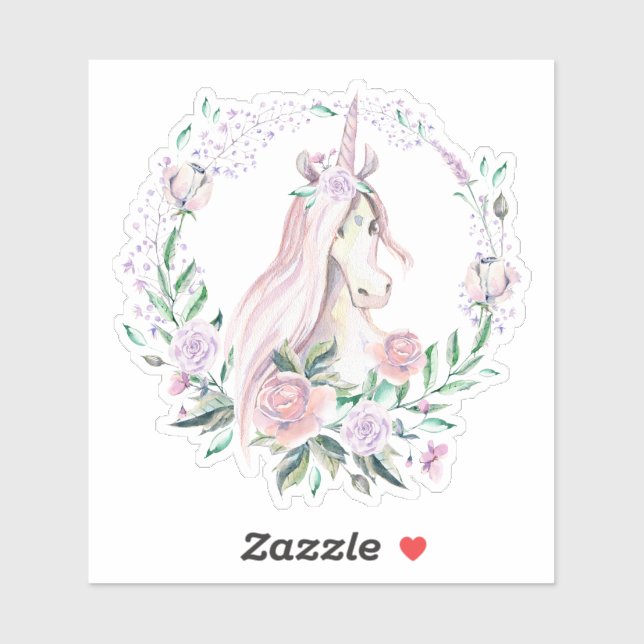 Cute unicorn with flowers wreath sticker (Sheet)