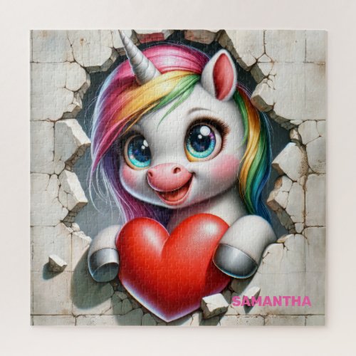 Cute unicorn with heart and rainbow in cloud jigsaw puzzle
