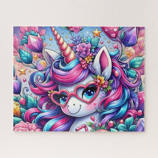 Cute Unicorn With Heart Glasses Jigsaw Puzzle (Horizontal)