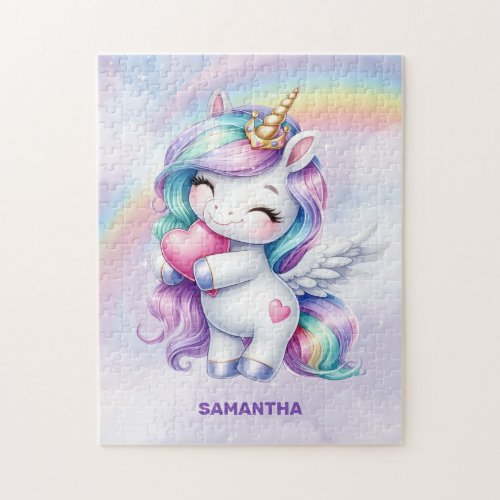 Cute unicorn with heart rainbow and stars Puzzle