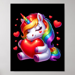 Cute Unicorn With Heart Valentines Day For Girls W Poster