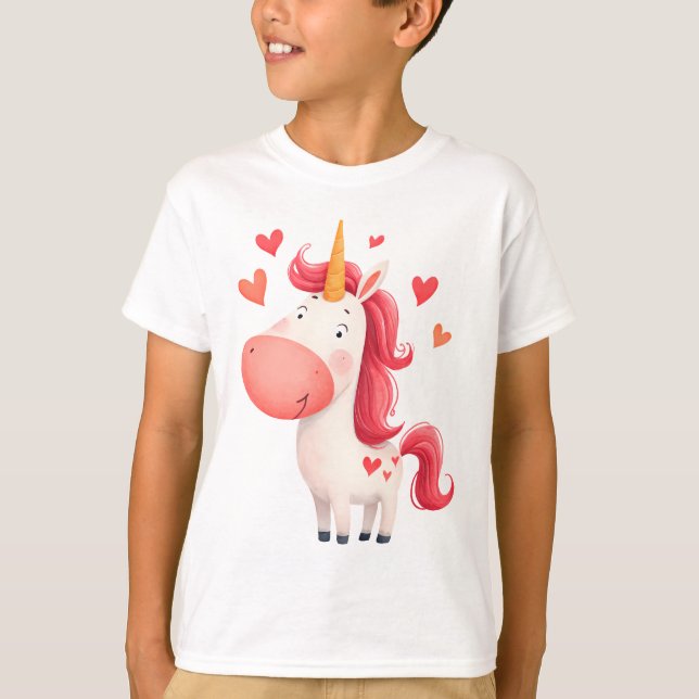 Cute Unicorn with Hearts – Magical Kids  T-Shirt (Front)