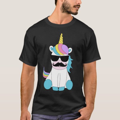 Cute Unicorn With Moustache T_Shirt
