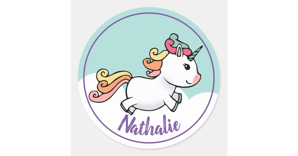 cute unicorn with name classic round sticker zazzlecom