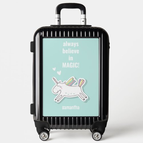 Cute Unicorn with Name Kids  Luggage