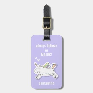 Cute Unicorn with Name Kids Luggage Tag