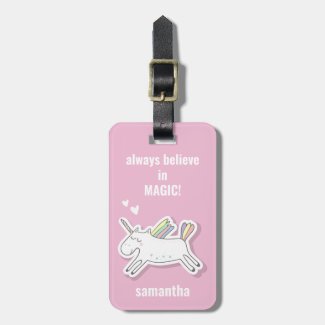 Cute Unicorn with Name Pink Kids  Luggage Tag