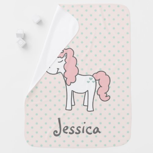 Cute Unicorn with Pink Hair Dotty Baby Blanket