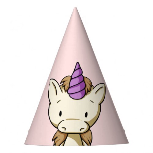 Cute Unicorn with Purple Horn Pink Birthday Party Hat