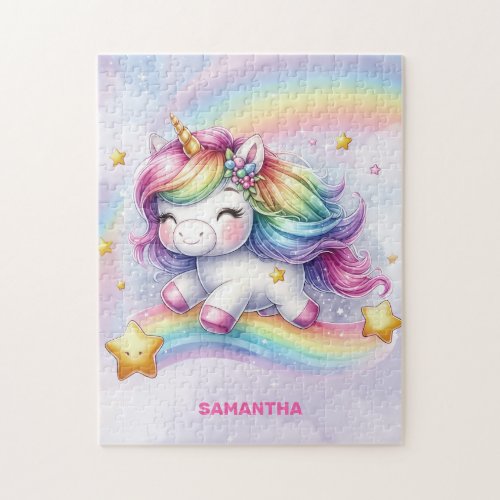 Cute unicorn with rainbow and stars Puzzle