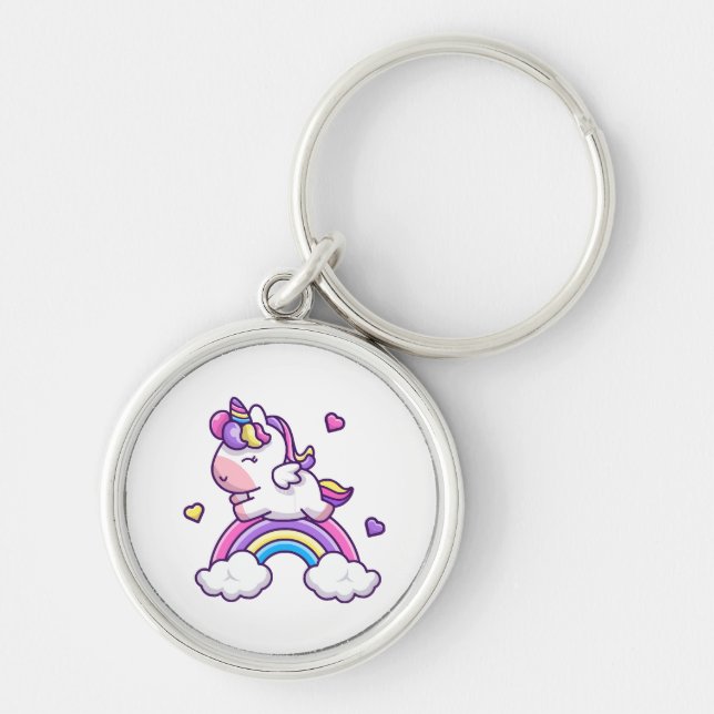 Cute Unicorn With Rainbow Cartoon Keychain (Front)