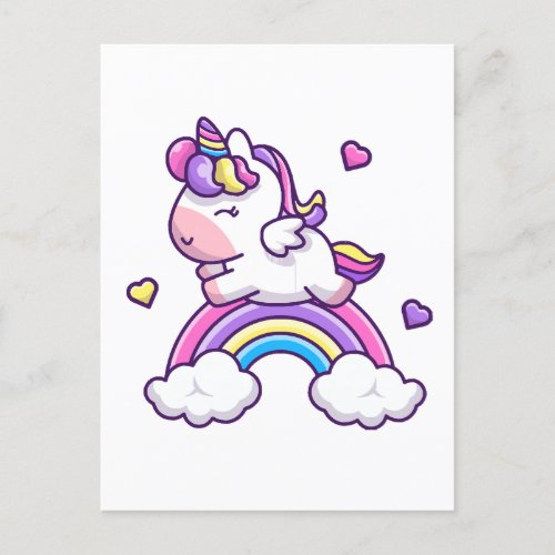Cute Unicorn With Rainbow Cartoon Postcard