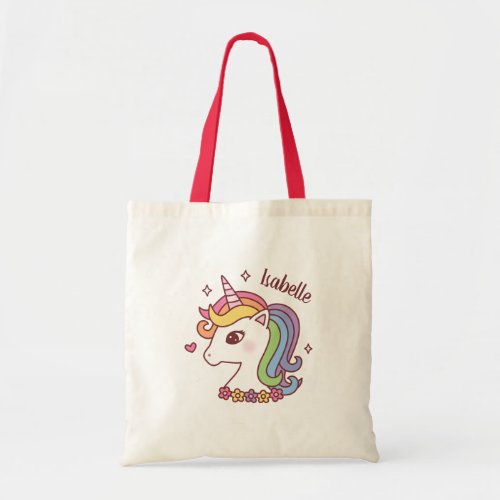 Cute Unicorn with Rainbow Mane Doodle Girls Name K Tote Bag