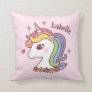 Cute Unicorn with Rainbow Mane Doodle Girls Room Throw Pillow