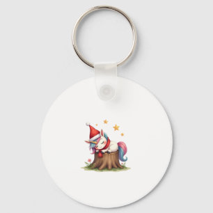 Cute Unicorn with Scarf Christmas Xmas Holiday T-S Keychain