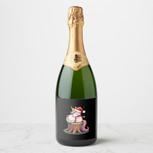 Cute Unicorn with Scarf Christmas Xmas Holiday T-S Sparkling Wine Label