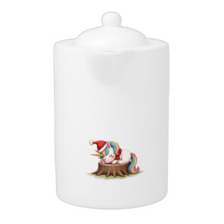 Cute Unicorn with Scarf Christmas Xmas Holiday T-S Teapot