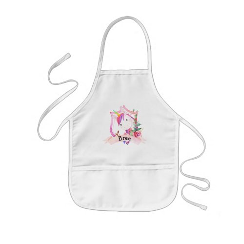 Cute Unicorn With Watercolor Flowers  Kids Apron