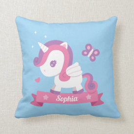 Cute Unicorn with Wings Girls Room Decor Pillow