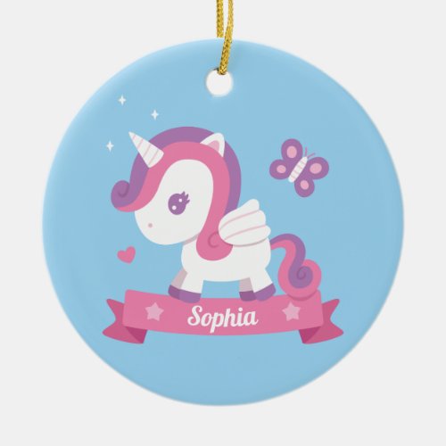 Cute Unicorn with Wings Kids Personalized Ornament