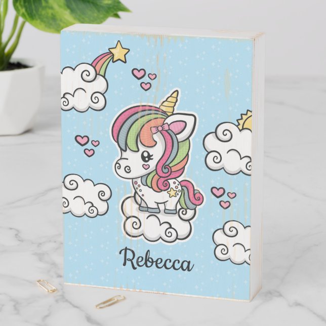 Cute Unicorn Wooden Box Sign (In Situ Vertical)