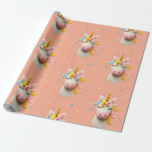 Cute Unicorn Wool Felt Girls Birthday Party Wrapping Paper