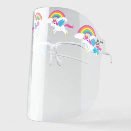 Cute Unicorns and Rainbows Cartoon Face Shield