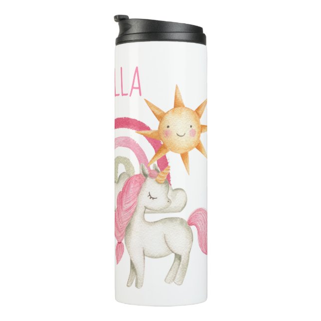 Cute Unicorns and Rainbows with Your Custom Name Thermal Tumbler (Rotated Right)