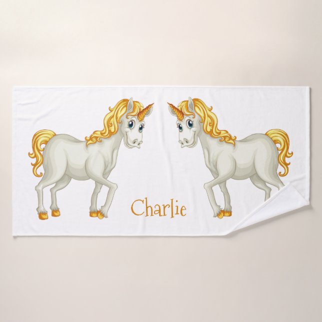 Cute Unicorns custom name towel set (Bath Towel)